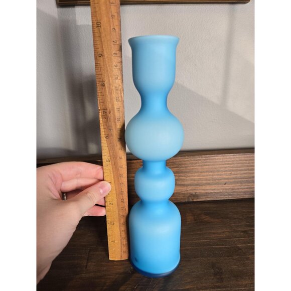 Carlo Moretti Murano Hooped Vase Satinato Satin Finish Rare MCM Blue Opaline - Picture 4 of 9